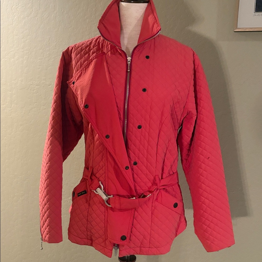 equestrian style jacket 
quilted belted